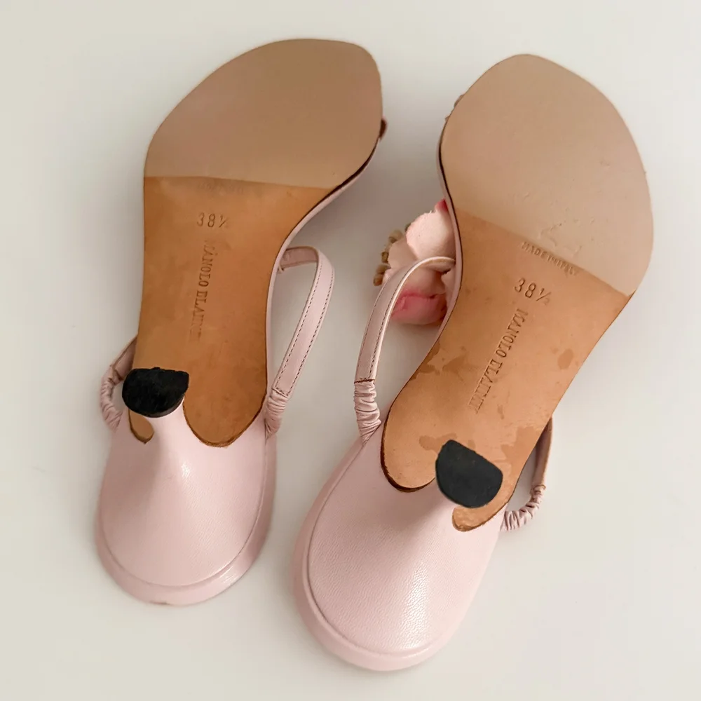 Manolo Blahnik Vintage Pink Flower Sandal Heels (US 8 / IT 38.5